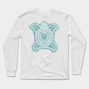 Pasifika Turtle - white on aqua Long Sleeve T-Shirt